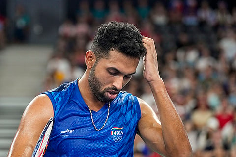 HS Prannoy during his men's singles badminton against Lakshya Sen